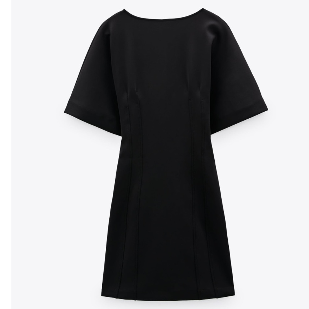 Zara Black Neoprene Effect V neck Mini  Dress - Picture 5 of 8